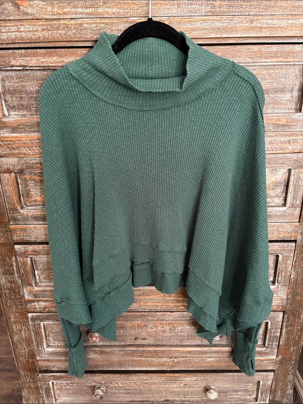 Free People Forest Green Ribbed Mock Neck Sweater